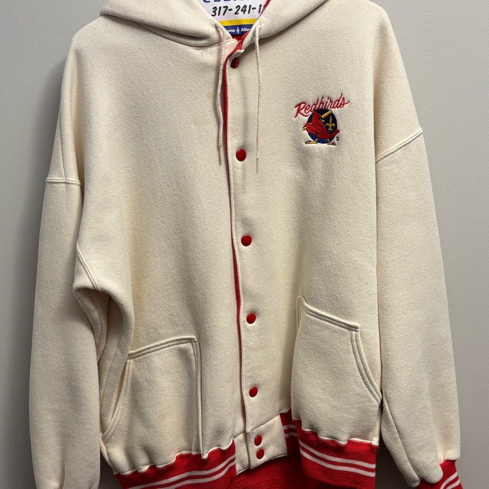 Cream and Red Hooded AAA Louisville Redbirds Jacket - circa 1982.